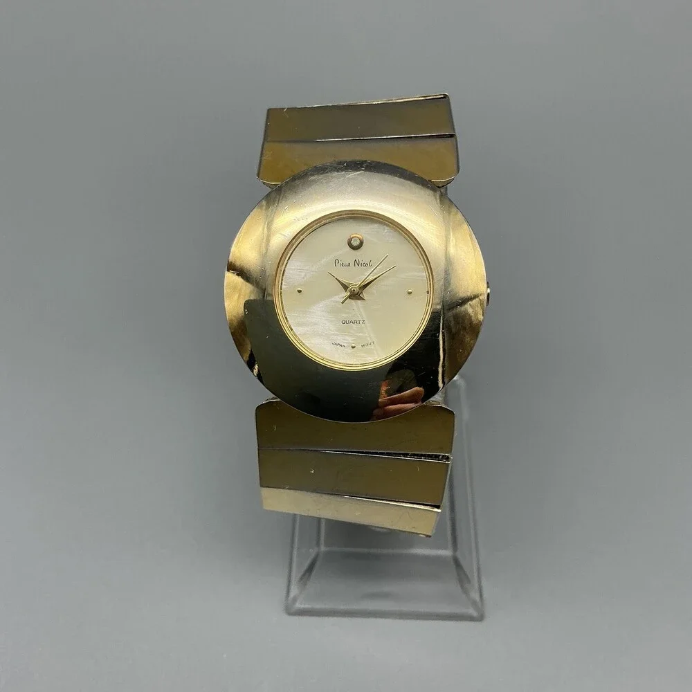 Vintage Pierre Nicol Womens Watch 32mm MOP Dial Gold Tone New Battery 6.75
